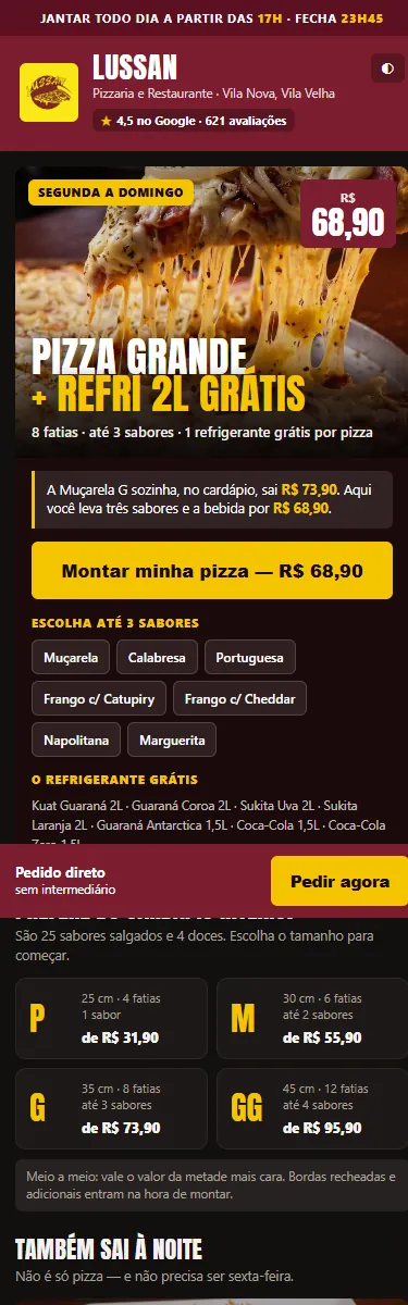 Cardápio no celular, com promoção e preço